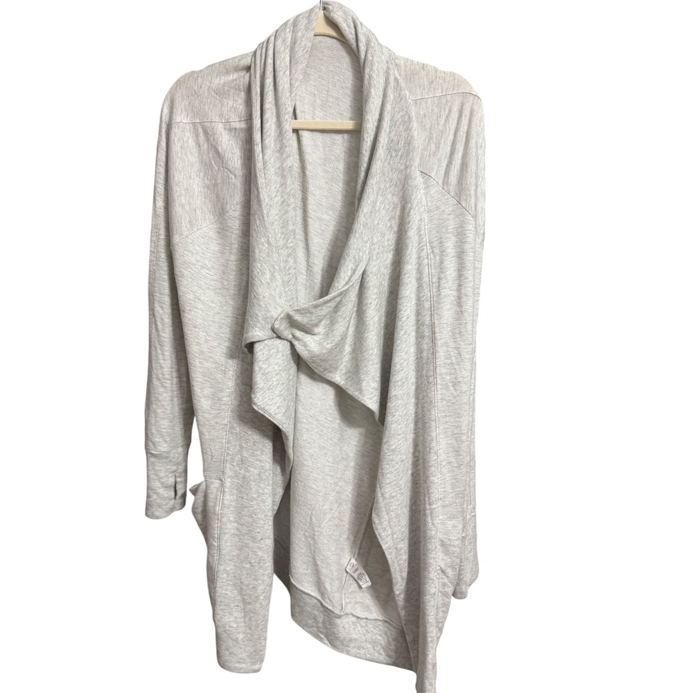 Athleta Cardigan Large Gray Heather Wrap Open Front Modal‎ Thumb Hole Pockets